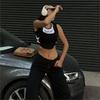 Siyah Beerbroclub Big Star Beyaz Şeritli Çift Askılı Crop