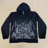 Siyah Gothic Tapout Metallic Cyber Grunge Fermuarlı Kapüşonlu Sweatshirt