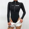 Yeni Siyah Rock More Fermuarlı Şeritli Çıtçıtlı Uzun Kollu Body